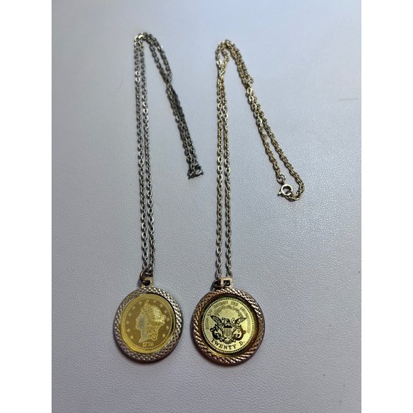 Lot of 2 Bicentennial 1776 $20 Gold Coin Commemorative Necklaces - Picture 1 of 11